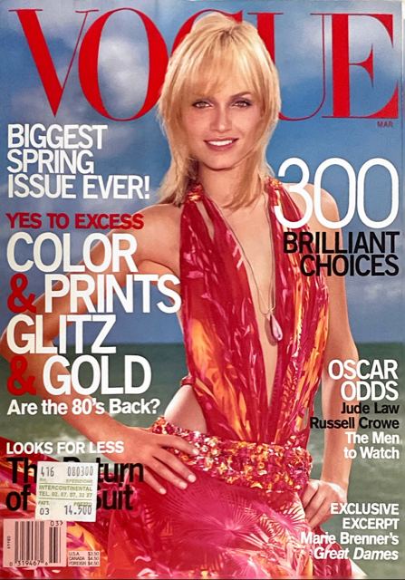 Vogue February 2000 ANGELA LINDVALL Cover Marc Jacobs Bridget