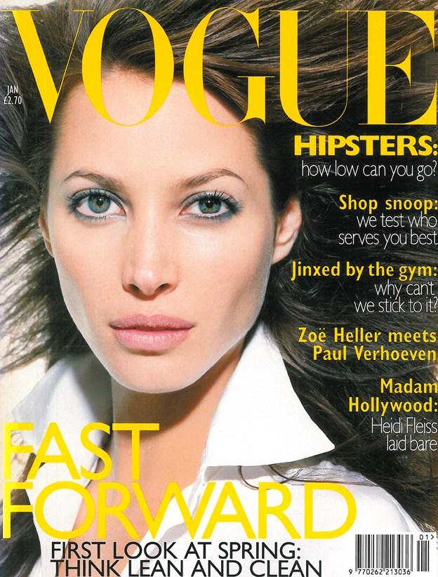VOGUE Magazine UK January 1996 CHRISTY TURLINGTON Shalom Harlow LINDA EVANGELISTA