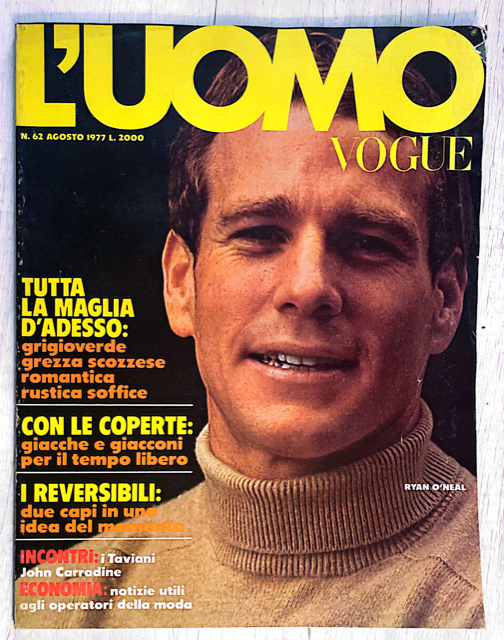 L'UOMO VOGUE Magazine August 1977 RYAN O'NEAL Oliviero Toscani
