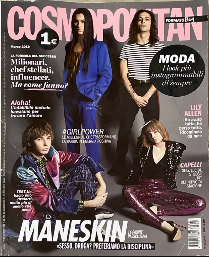 MANESKIN Cosmopolitan Italia Magazine March 2019 [Damiano David, Victoria De Angelis, Thomas Raggi, Ethan Torchio]