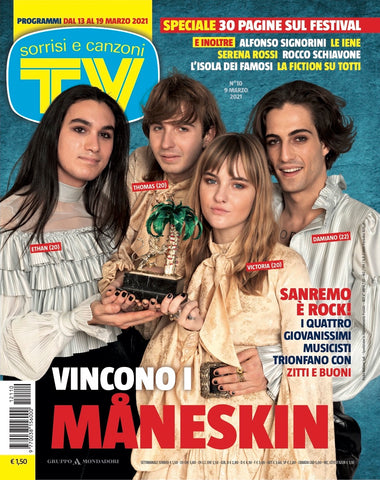 MANESKIN TV Sorrisi e Canzoni Italia Magazine 9 March 2021 [Damiano David, Victoria De Angelis, Thomas Raggi, Ethan Torchio]