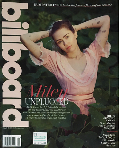BILLBOARD Magazine May 2017 MILEY CYRUS By Brian Bowen Smith