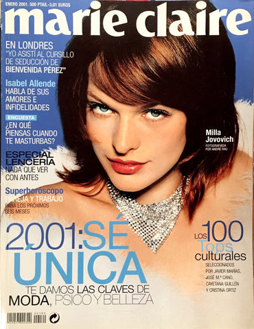 Marie Claire Spain Magazine January 2001 MILLA JOVOVICH Isabel Allende OLIVIER MARTINEZ