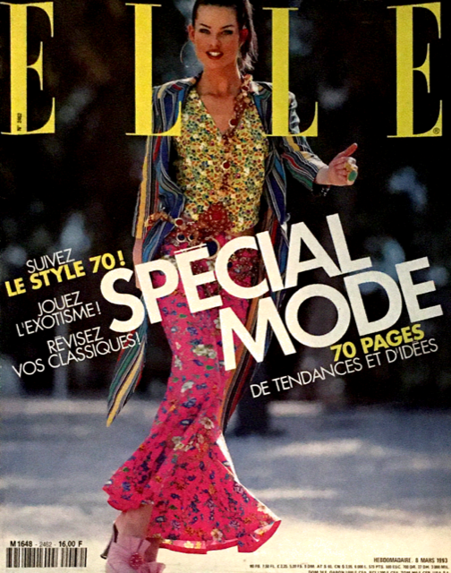ELLE France Magazine March 1993 MEGHAN DOUGLAS Carla Bruni PATRICIA HARTMANN